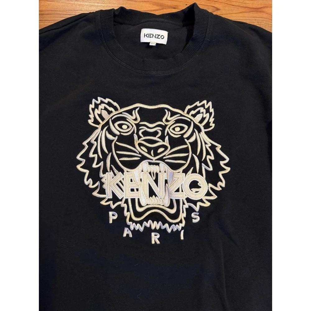 Kenzo Paris Mens Tiger Head Embroidered Crewneck Sweatshirt Black XXL